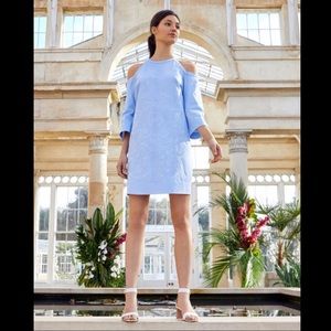 New Ted Baker Jettas baby blue short dress size 2 TB small / medium embroidered